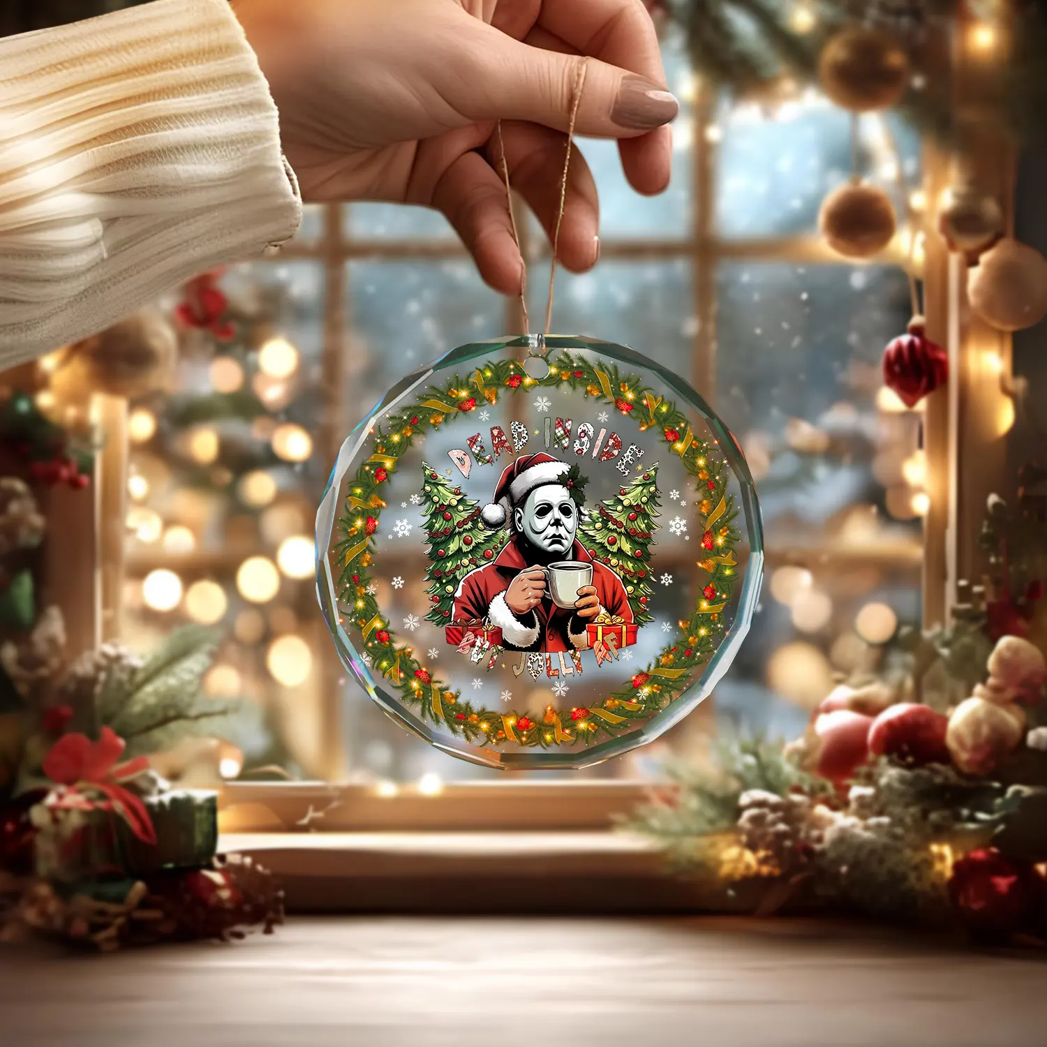 Sportswearmerch Horror Friends x Christmas Glass Ornament Gift For Fan