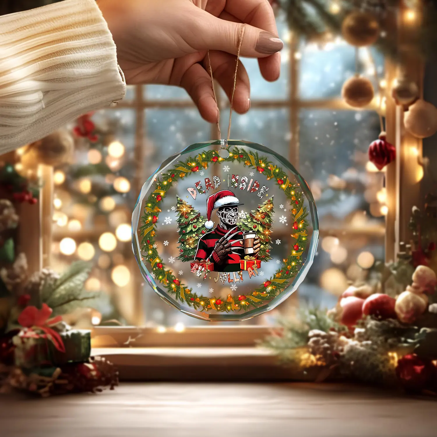 Sportswearmerch Horror Friends x Christmas Glass Ornament Gift For Fan