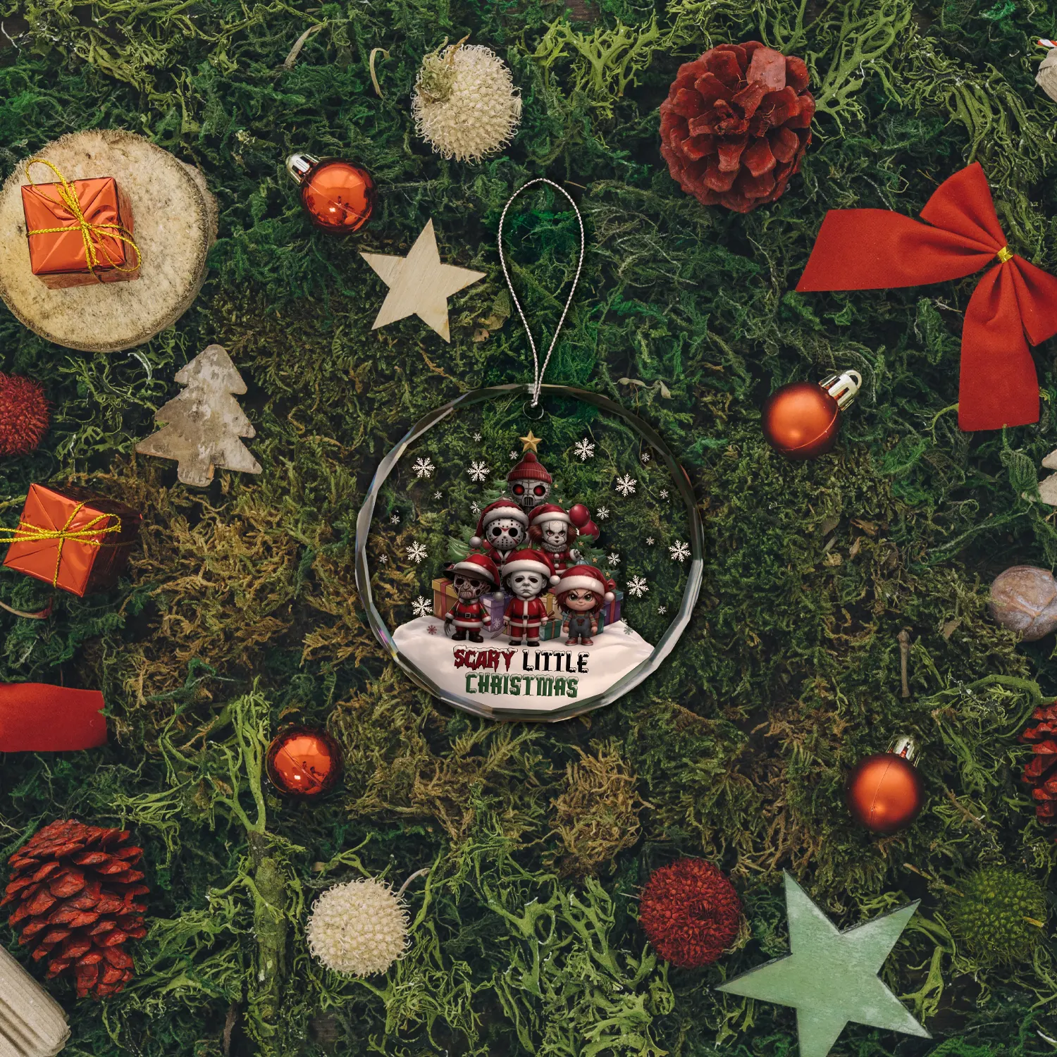 Sportswearmerch Horror Friends x Christmas Glass Ornament Gift For Fan