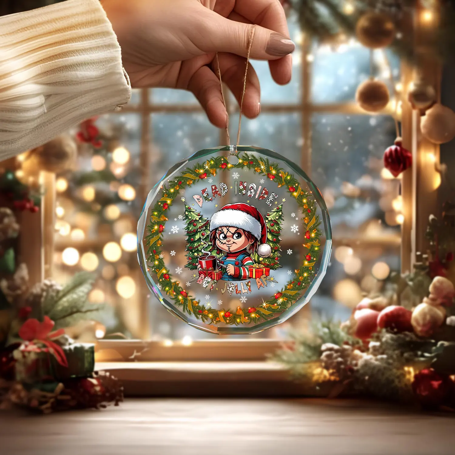 Sportswearmerch Horror Friends x Christmas Glass Ornament Gift For Fan