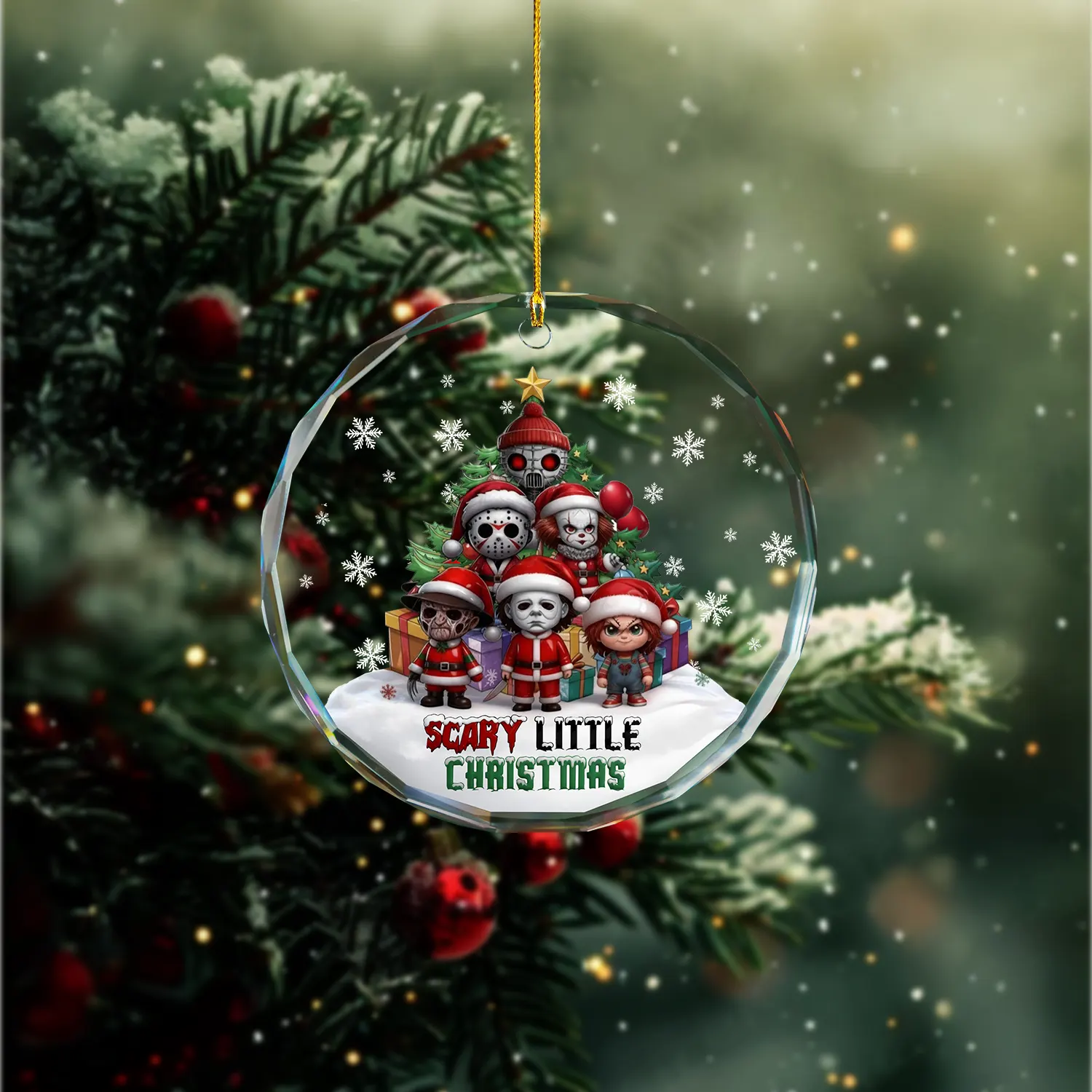 Sportswearmerch Horror Friends x Christmas Glass Ornament Gift For Fan