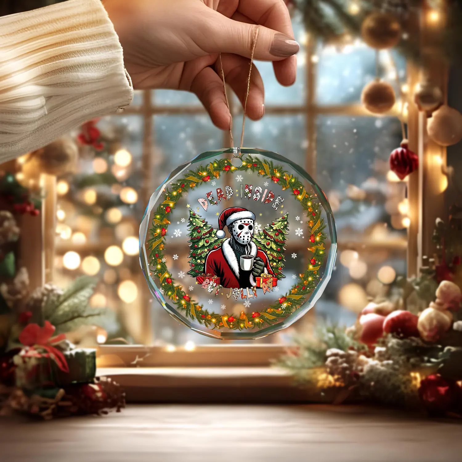 Sportswearmerch Horror Friends x Christmas Glass Ornament Gift For Fan