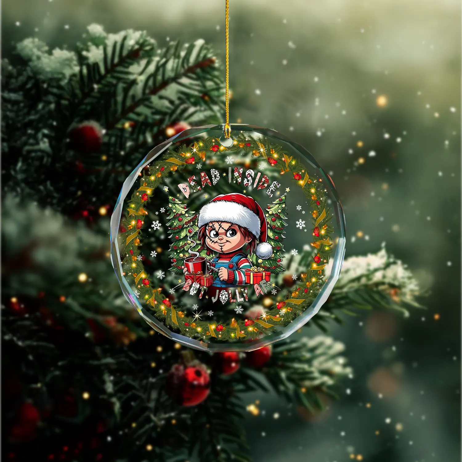 Sportswearmerch Horror Friends x Christmas Glass Ornament Gift For Fan