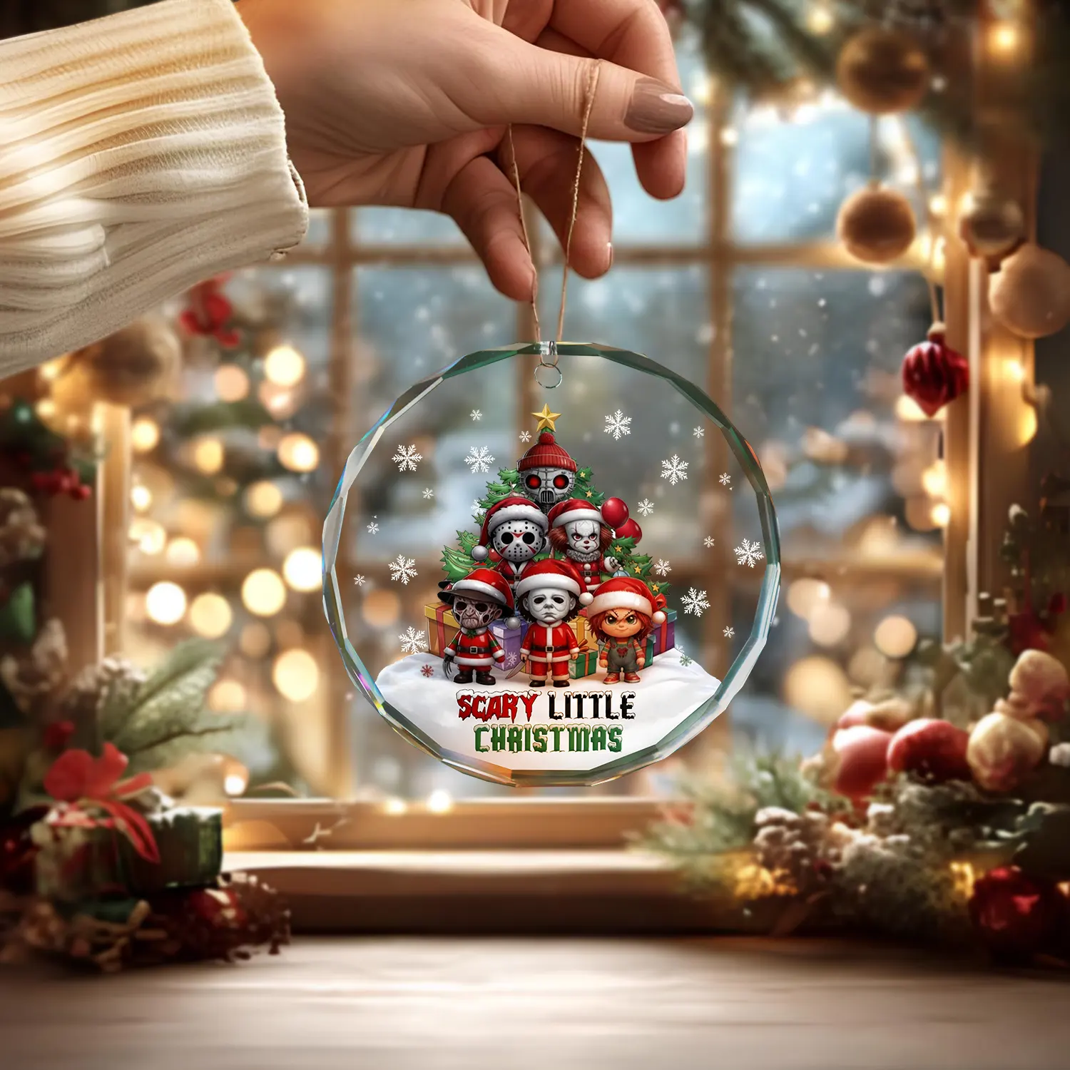 Sportswearmerch Horror Friends x Christmas Glass Ornament Gift For Fan