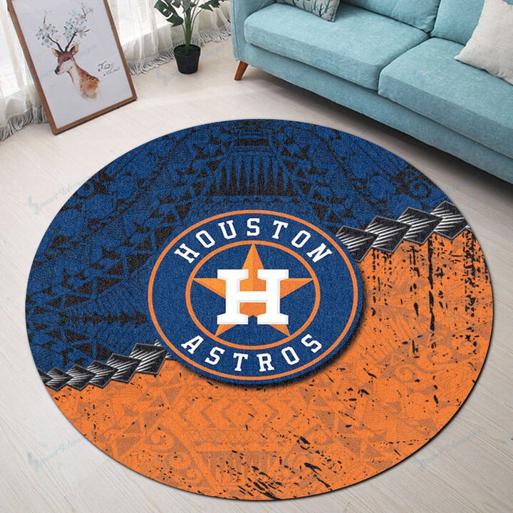 Sportswearmerch Houston Astros MLB Round Rug Grunge Polynesian For Fan