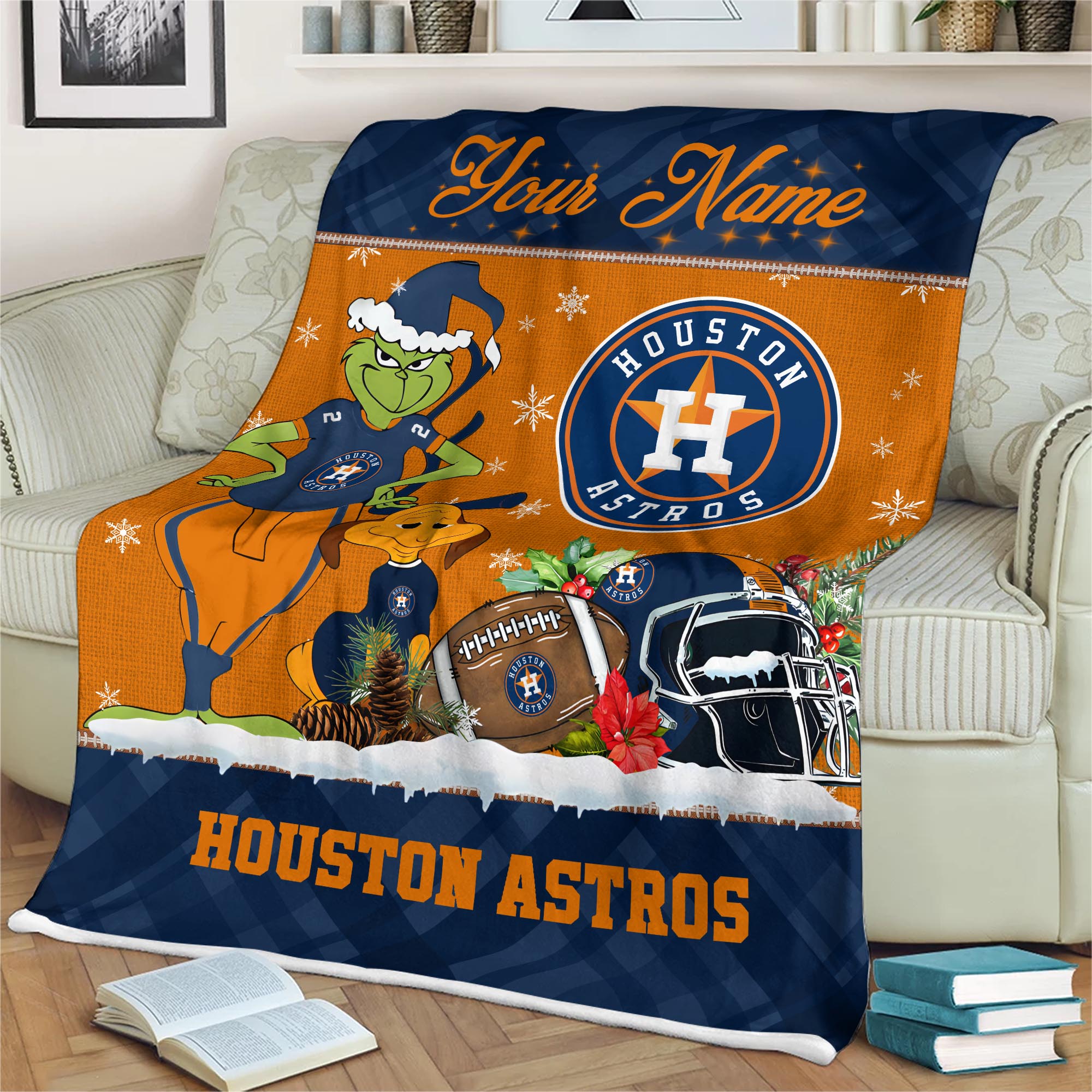 Sportswearmerch Houston Astros MLB x Grinch Christmas Fleece Blanket For Fan