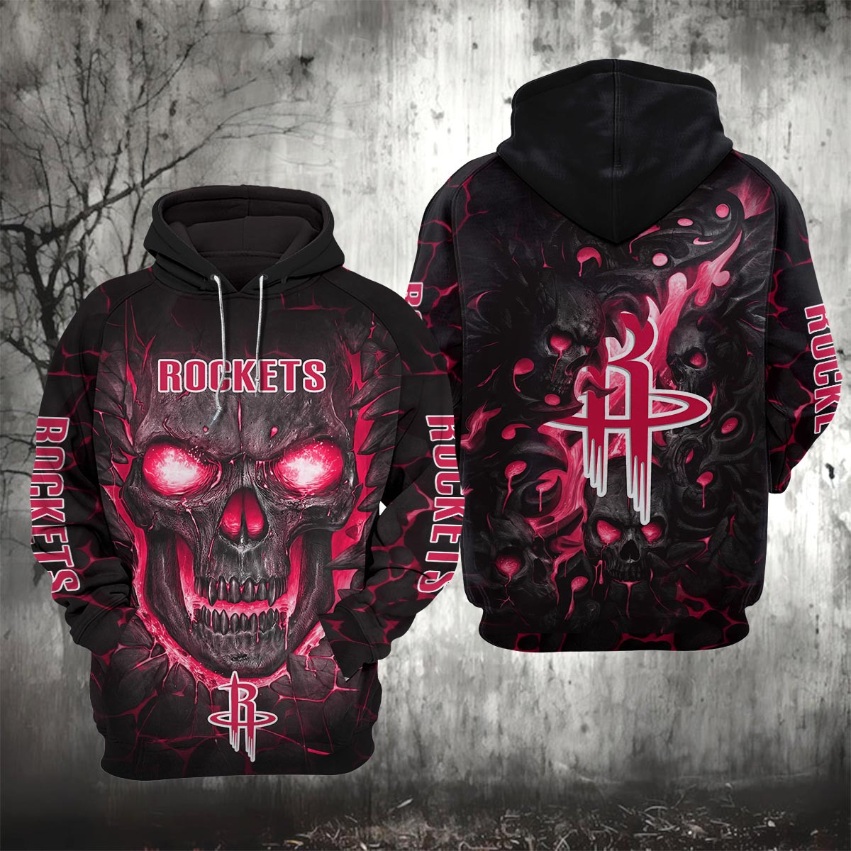 Sportswearmerch Houston Rockets NBA Lava Skull Hoodie For Fan