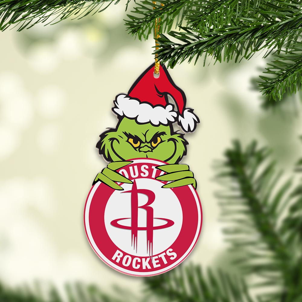 Sportswearmerch Houston Rockets NBA x Grinch Christmas Acrylic Ornament For Fans