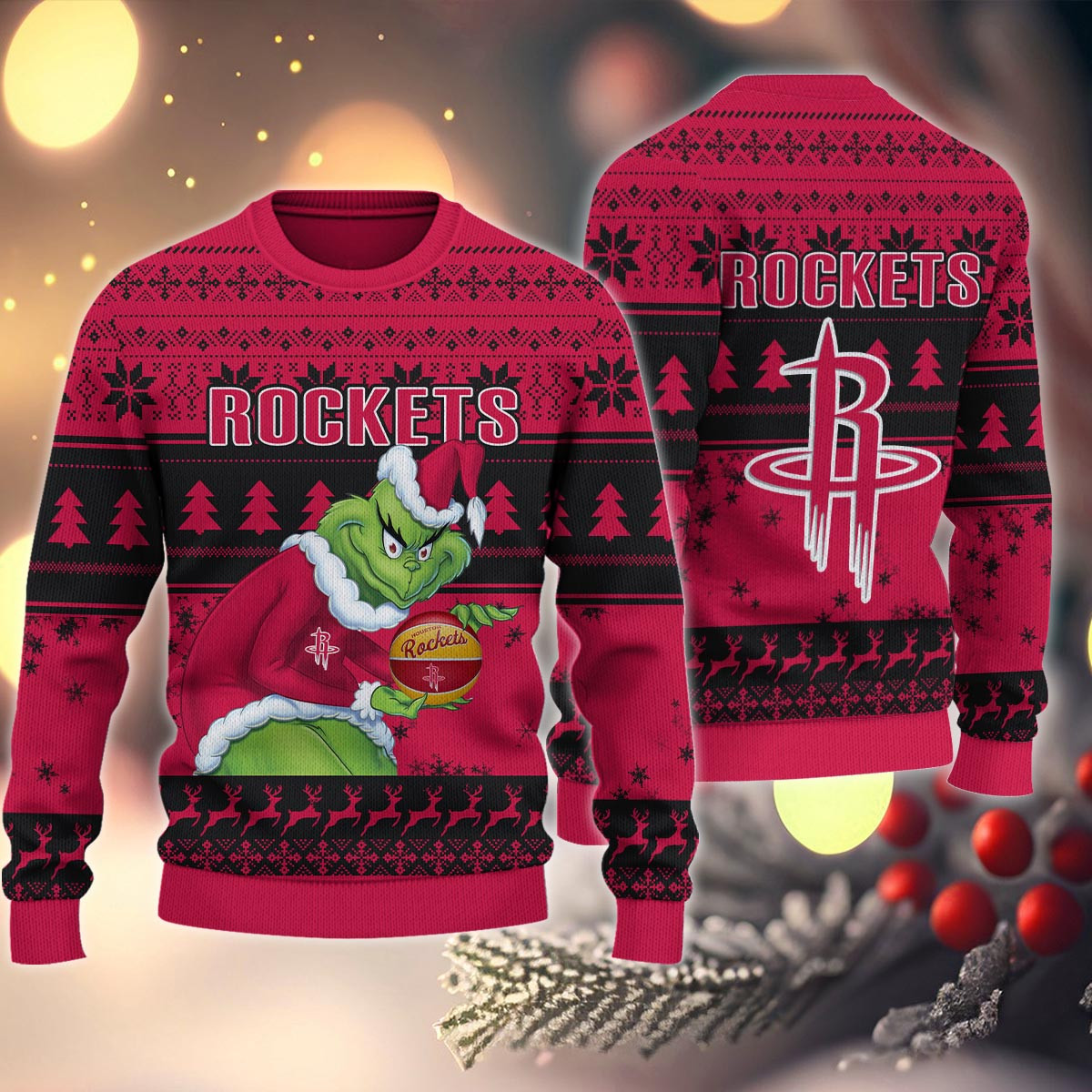 Sportswearmerch Houston Rockets NBA x Grinch Christmas Ugly Sweater For Fans