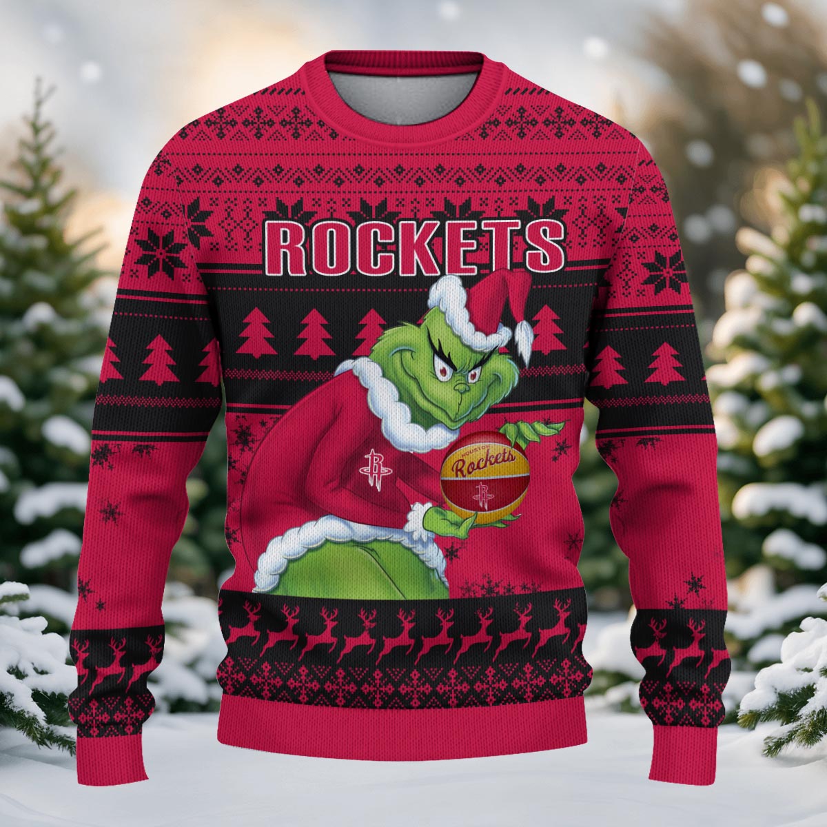 Sportswearmerch Houston Rockets NBA x Grinch Christmas Ugly Sweater For Fans