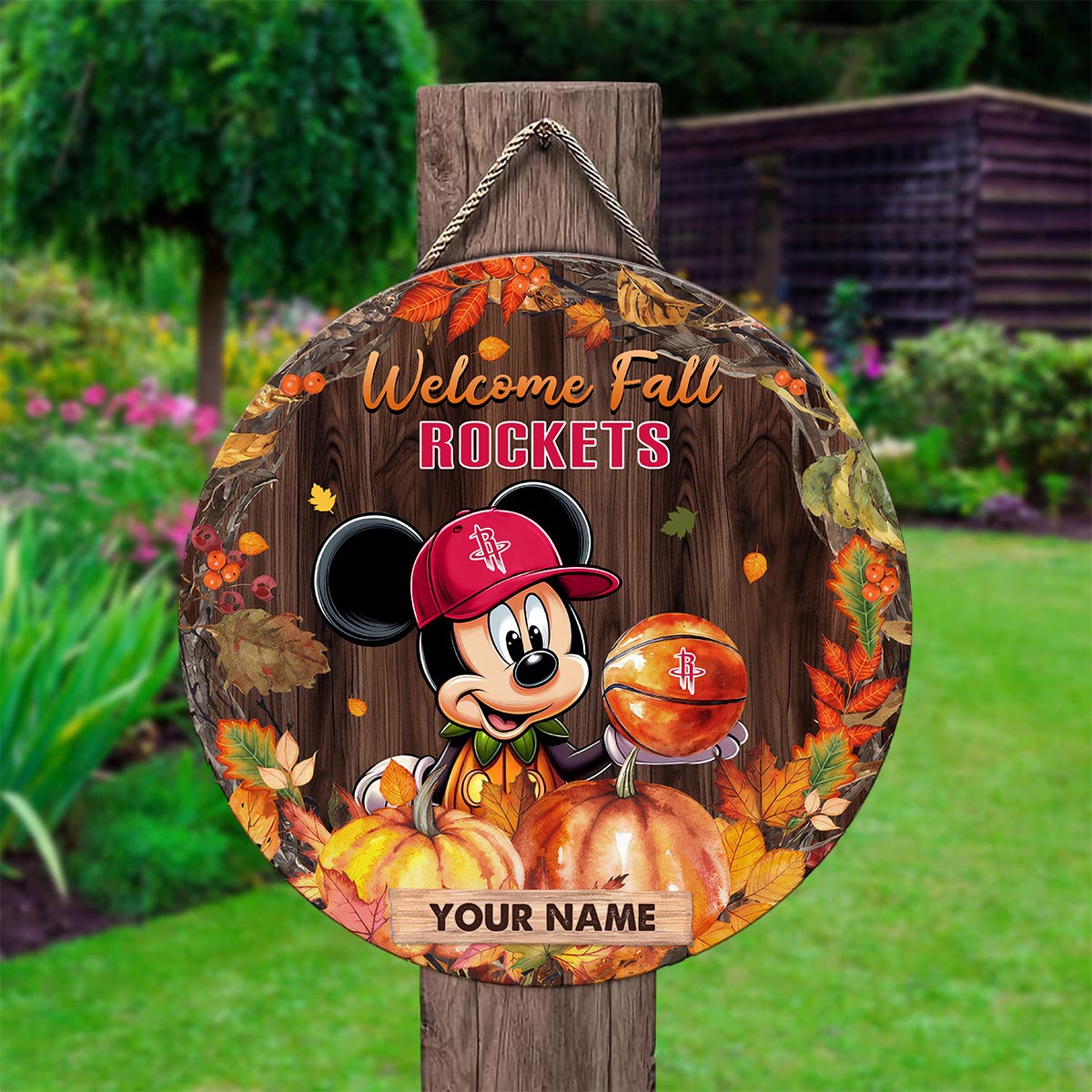 Sportswearmerch Houston Rockets NBA x Mickey Round Wooden Sign For Fan