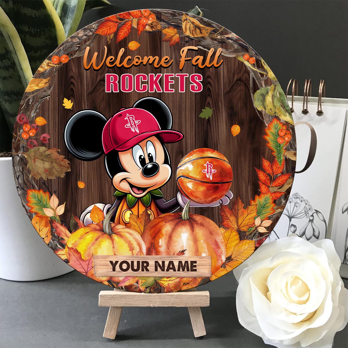 Sportswearmerch Houston Rockets NBA x Mickey Round Wooden Sign For Fan
