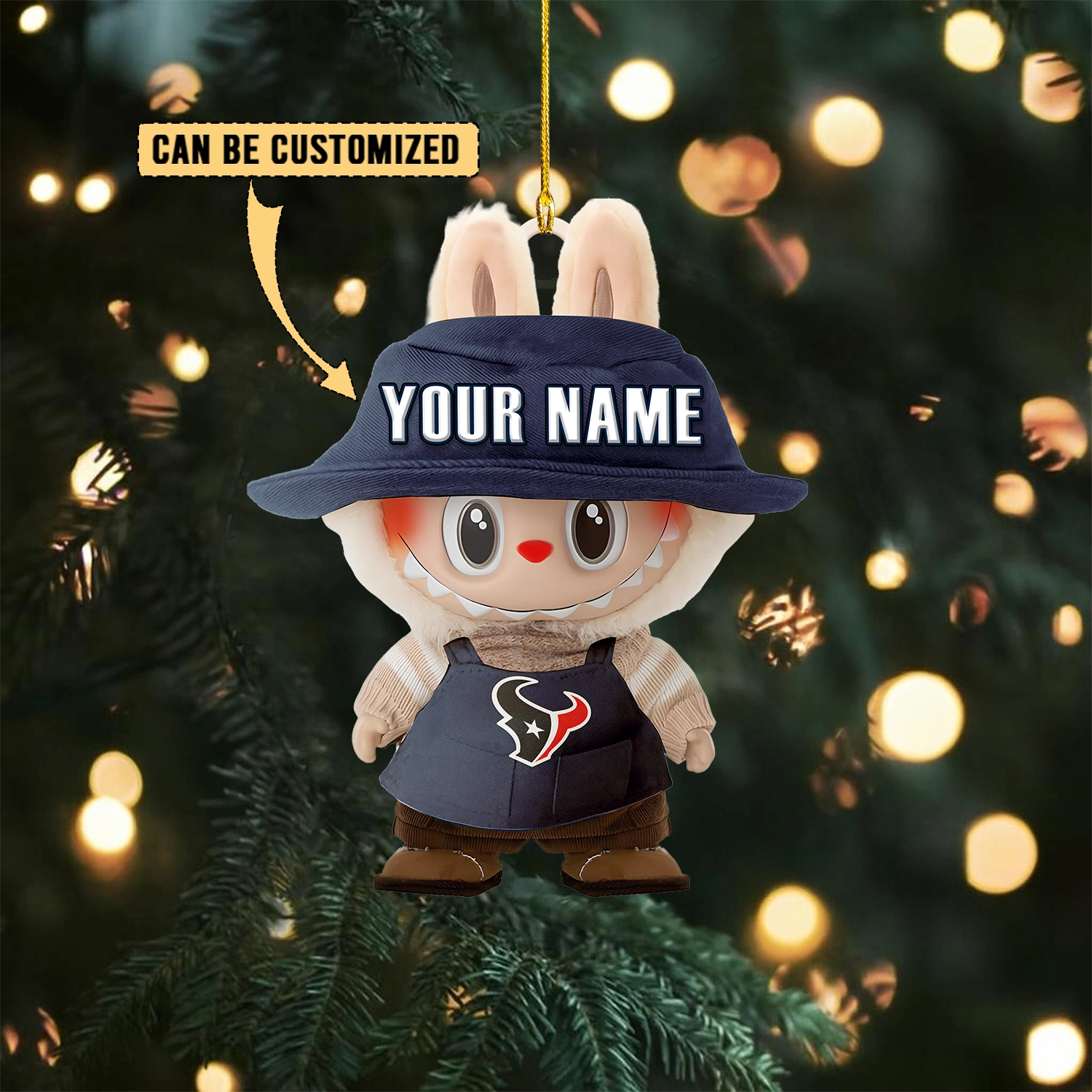 Sportswearmerch Houston Texan NFLs x Labubu Christmas Personalized Acrylic Ornament Gift For Fans