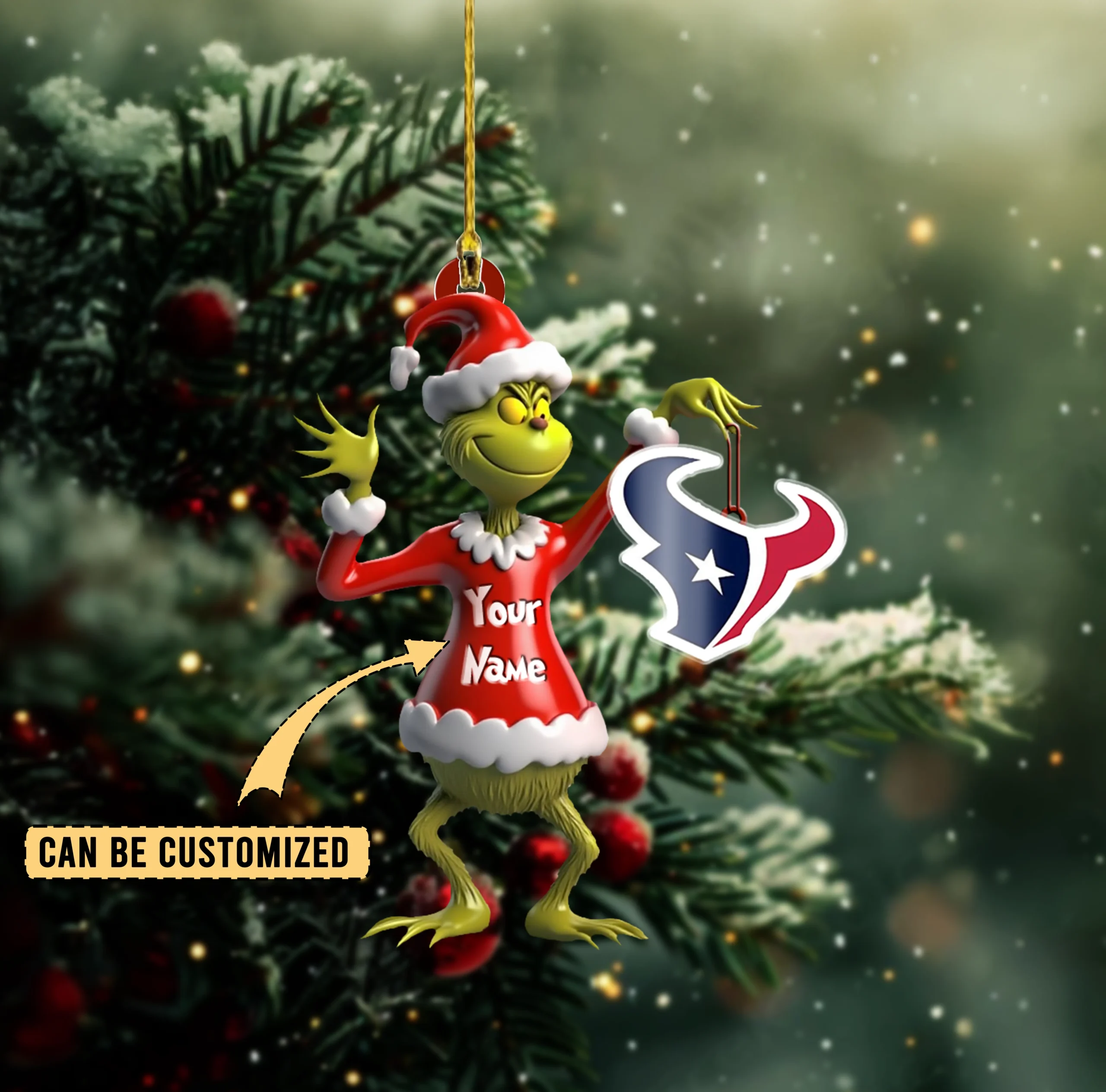Sportswearmerch Houston Texan NFLs x The Grinch Acrylic Ornament Gift For Fans