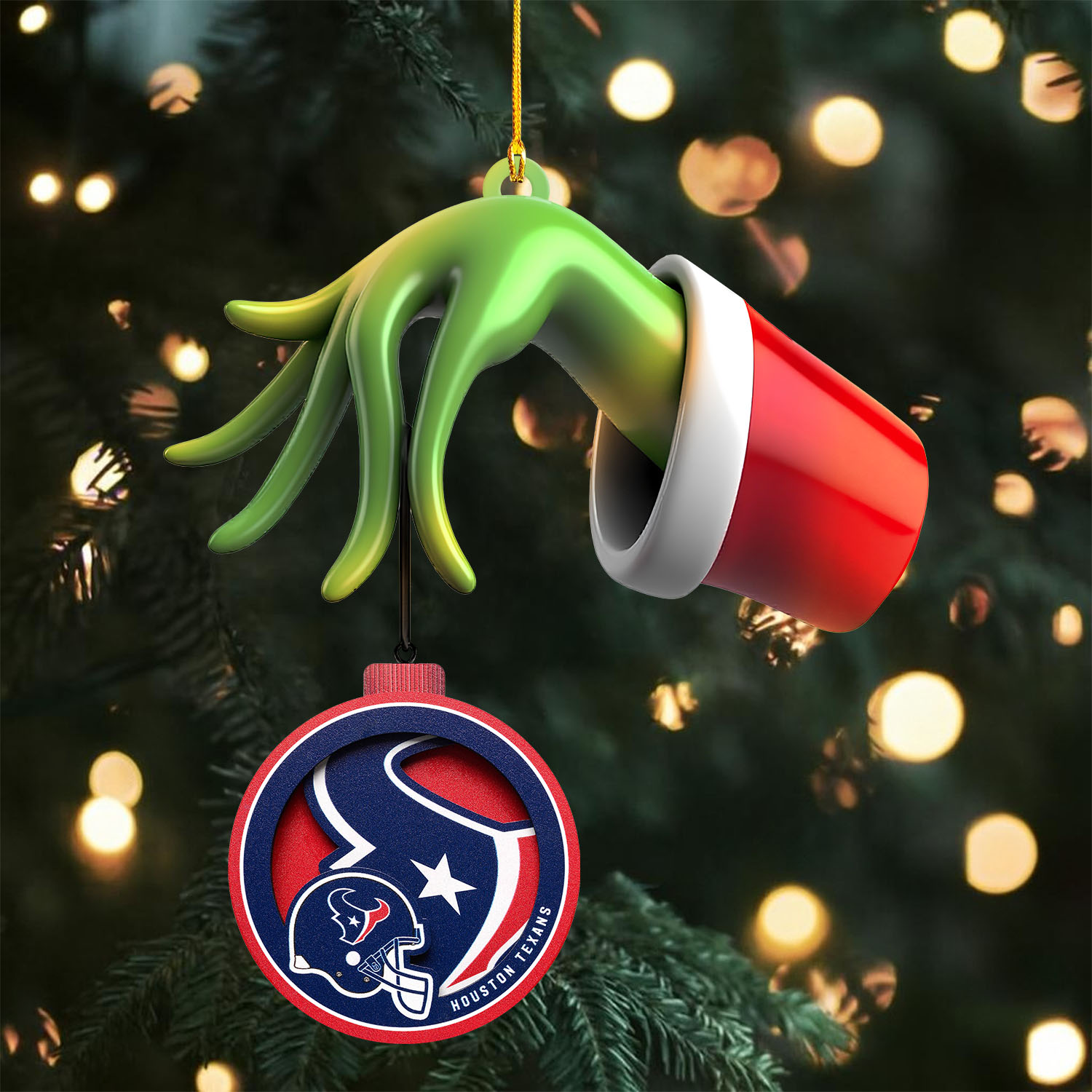 Sportswearmerch Houston Texan NFLs x The Grinch Christmas Acrylic Mix Wooden Ornament Gift For Fans