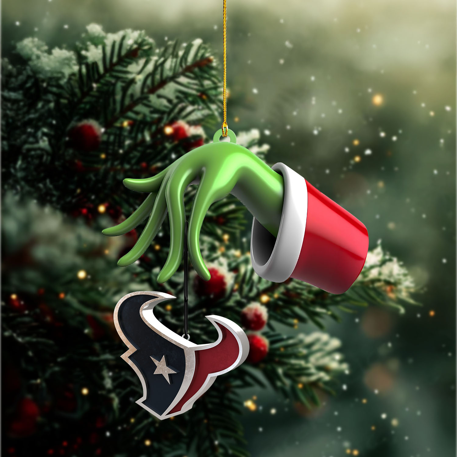 Sportswearmerch Houston Texan NFLs x The Grinch Christmas Acrylic Mix Wooden Ornament Gift For Fans