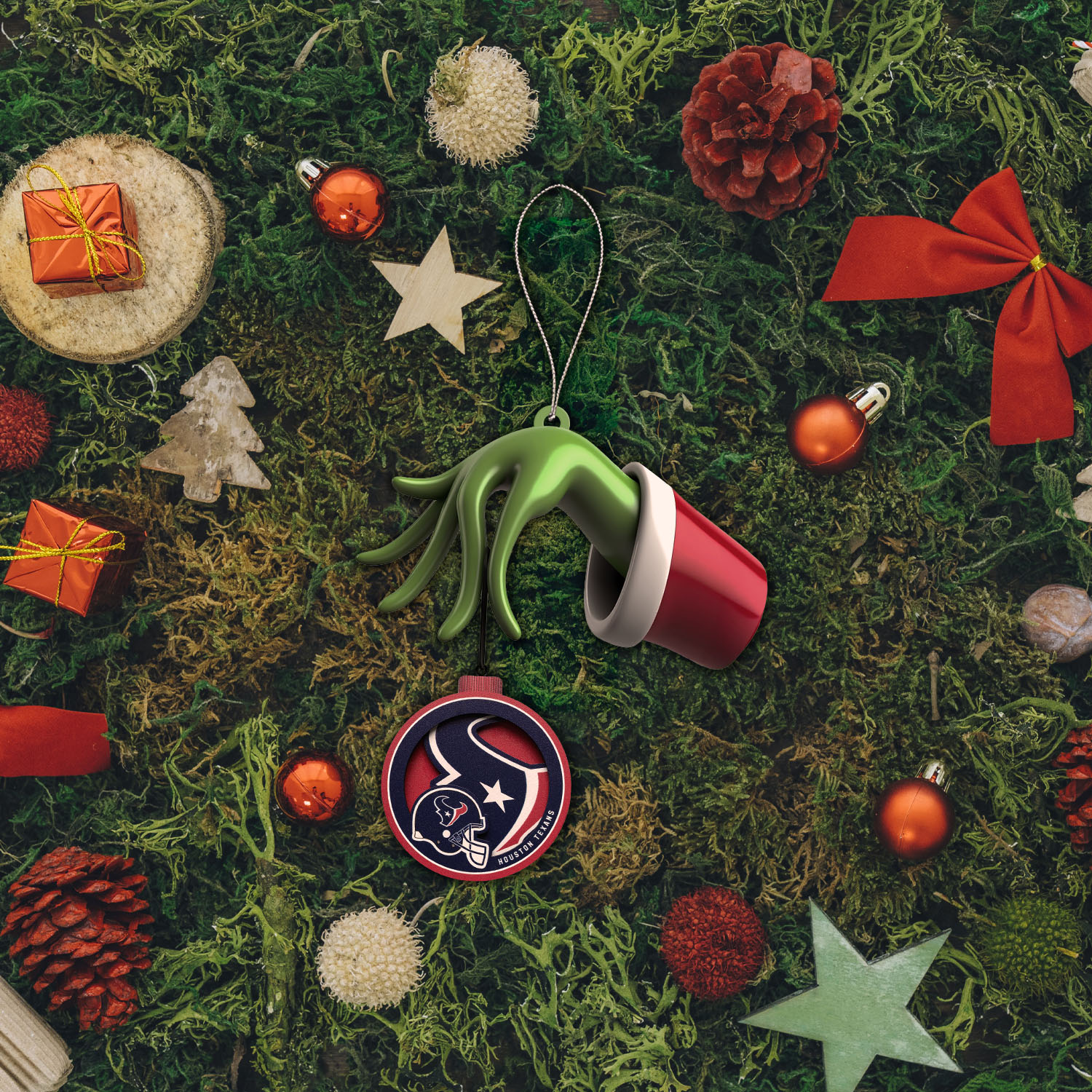 Sportswearmerch Houston Texan NFLs x The Grinch Christmas Acrylic Mix Wooden Ornament Gift For Fans