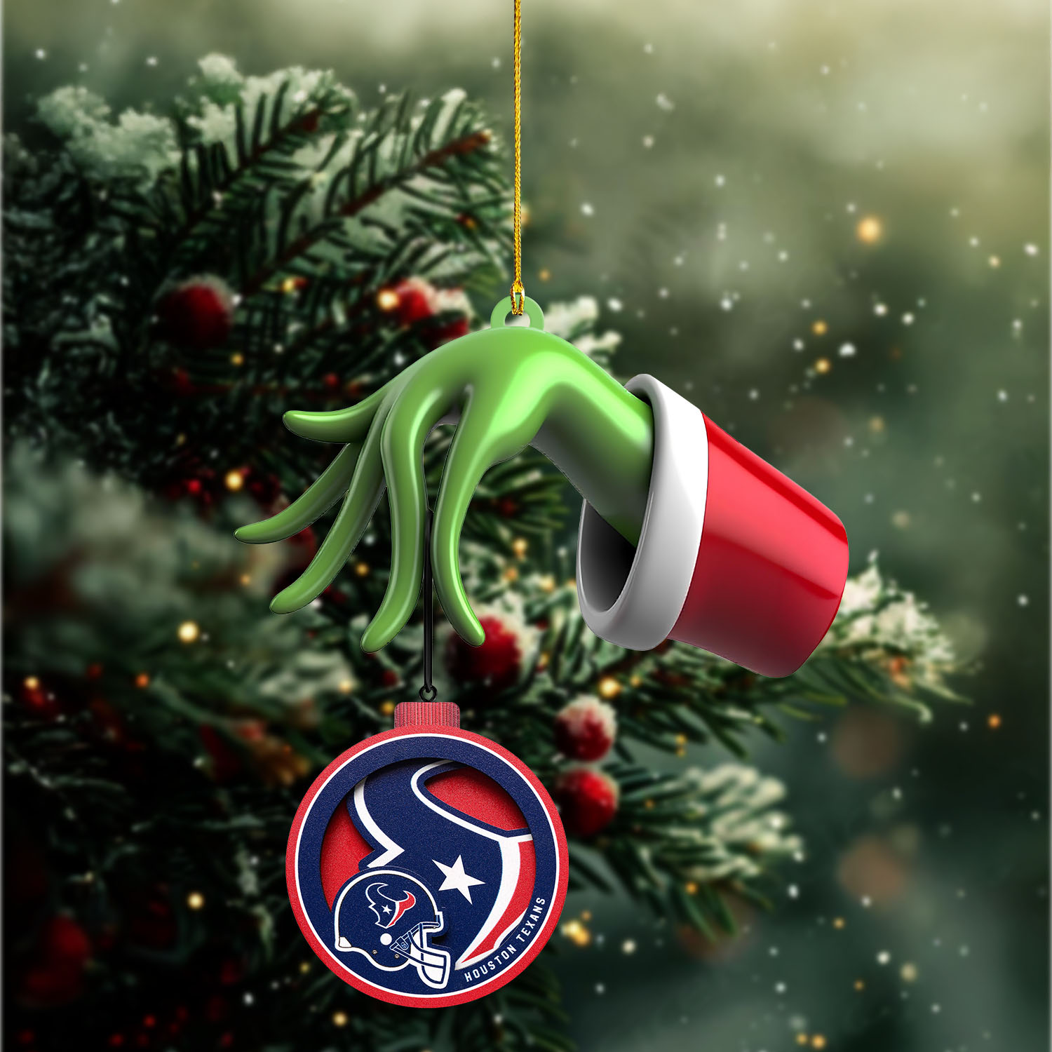Sportswearmerch Houston Texan NFLs x The Grinch Christmas Acrylic Mix Wooden Ornament Gift For Fans
