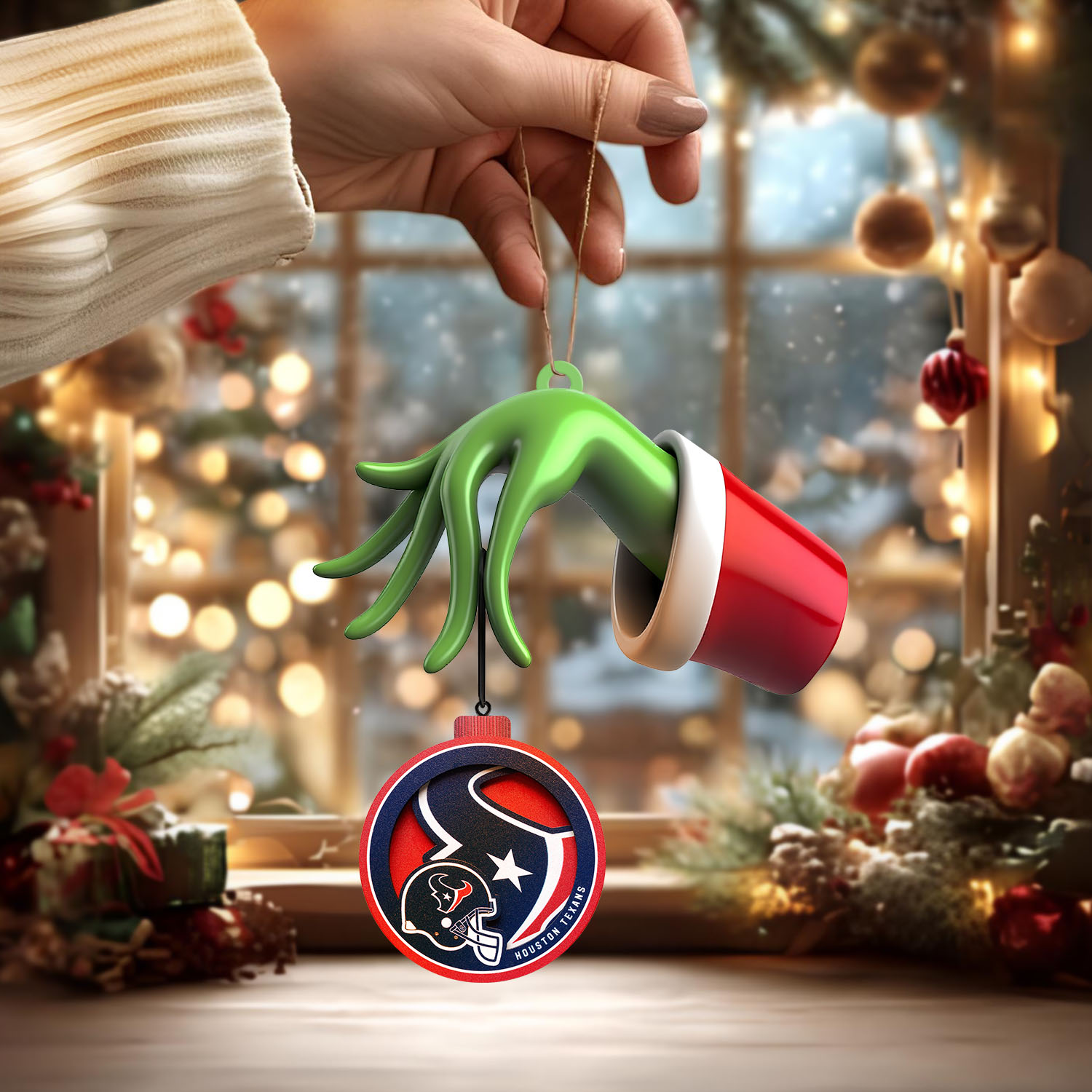 Sportswearmerch Houston Texan NFLs x The Grinch Christmas Acrylic Mix Wooden Ornament Gift For Fans