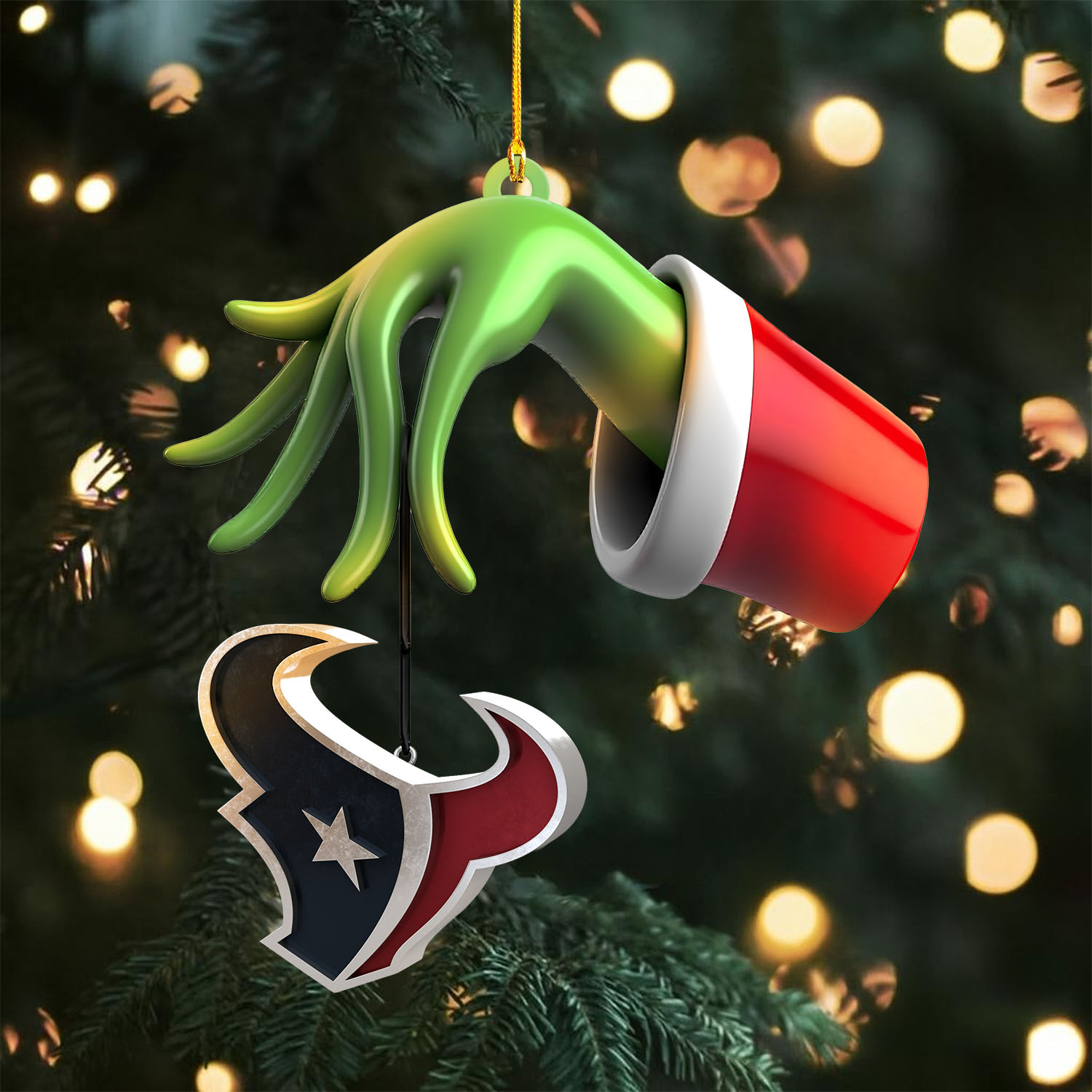 Sportswearmerch Houston Texan NFLs x The Grinch Christmas Acrylic Mix Wooden Ornament Gift For Fans
