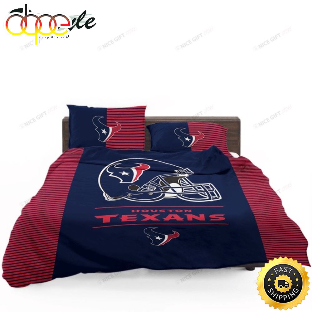 Sportswearmerch Houston Texans NFL Blue Red Helmet Bedding Set For Fan
