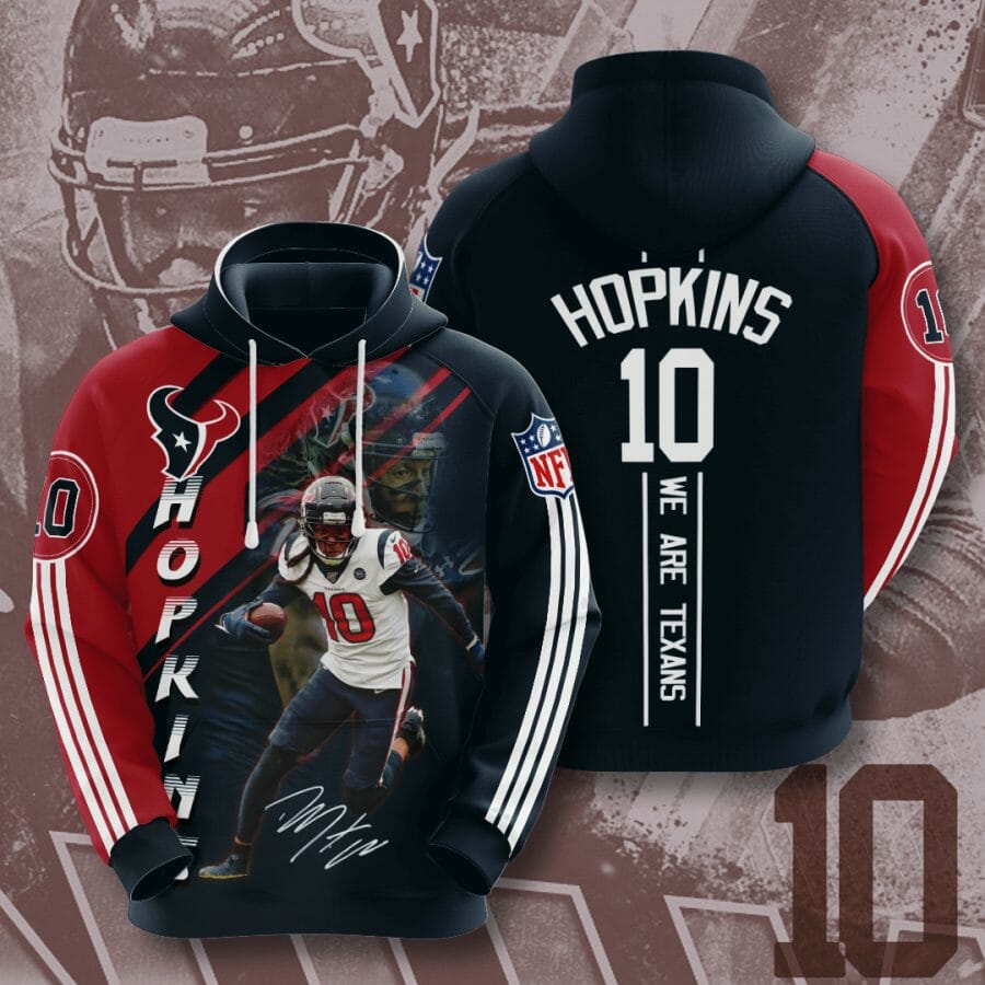 Sportswearmerch Houston Texans NFL DeAndre Hopkins Deep Steel Blue Battle Red Stripes Personalized Hoodie For Fan
