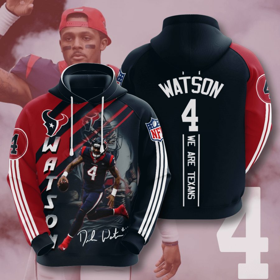 Sportswearmerch Houston Texans NFL Deshaun Watson Deep Steel Blue Battle Red Stripes Personalized Hoodie For Fan