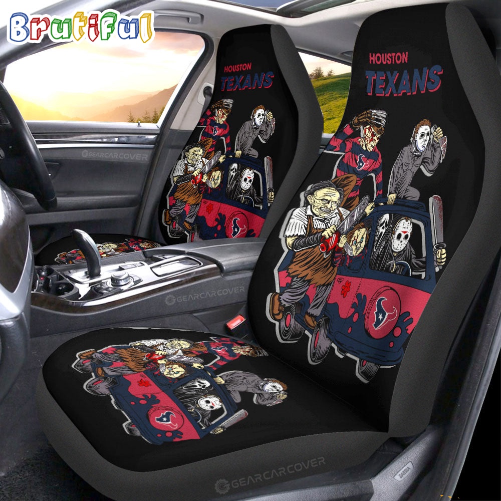 Sportswearmerch Houston Texans NFL Horror Characters Essential Halloween Car Seat Covers For Fan