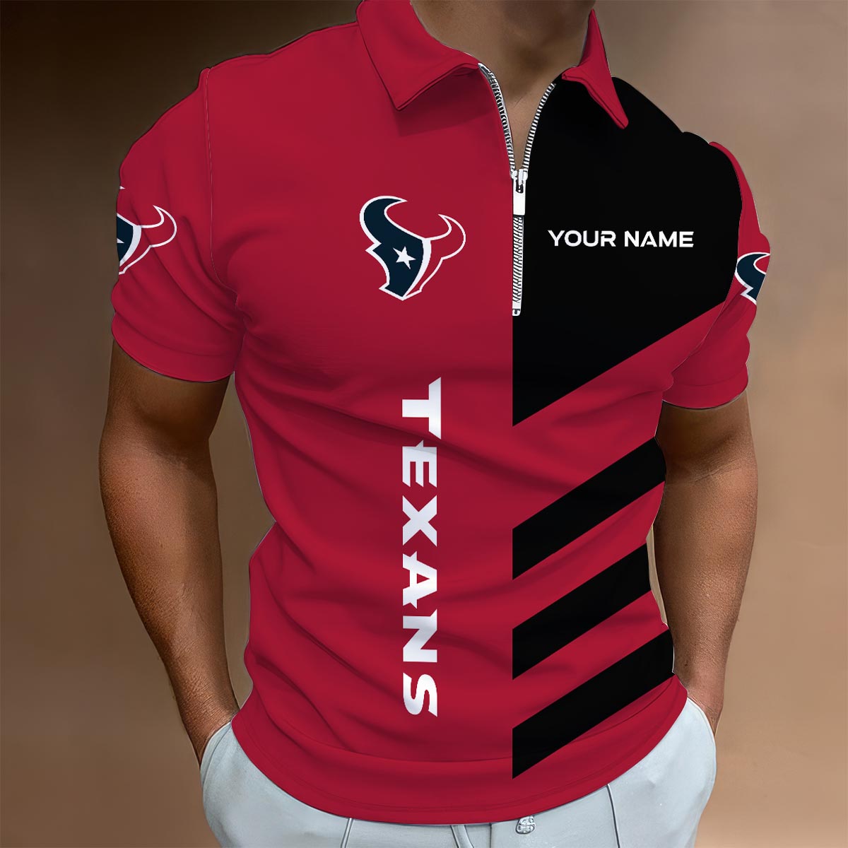 Sportswearmerch Houston Texans NFL Lapel Zip Polo Shirt For Fan