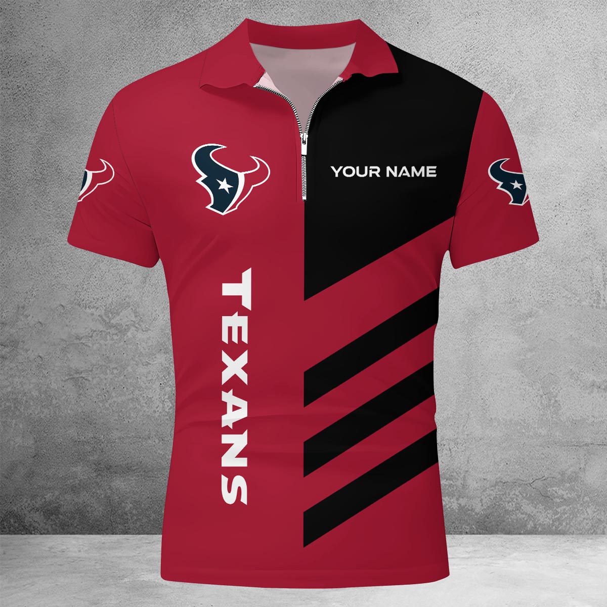 Sportswearmerch Houston Texans NFL Lapel Zip Polo Shirt For Fan