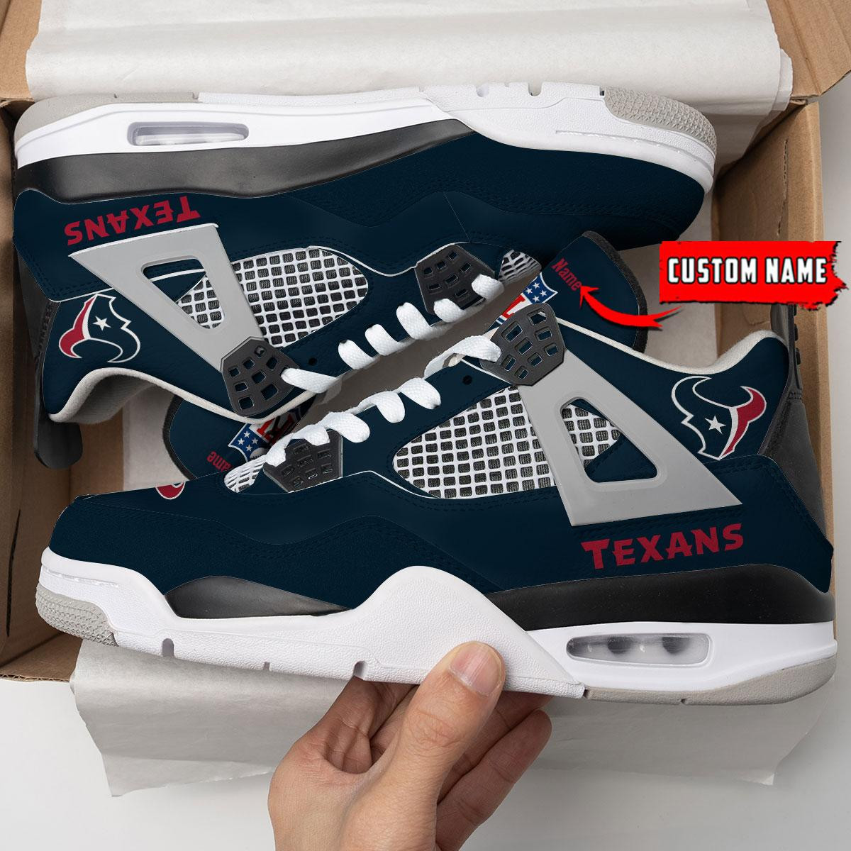 Sportswearmerch Houston Texans NFL Personalized Air Jordan 4 AJ4 Sneakers Shoes For Men And Women