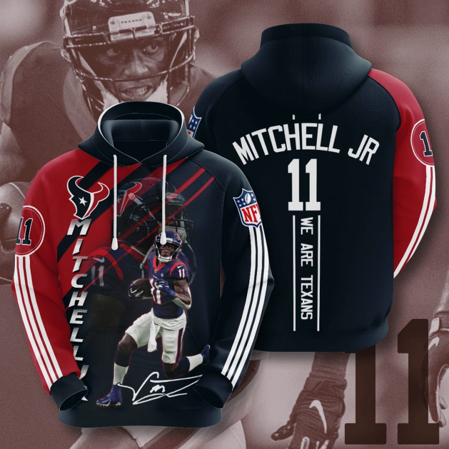 Sportswearmerch Houston Texans NFL Steven Mitchell Deep Steel Blue Battle Red Stripes Personalized Hoodie For Fan