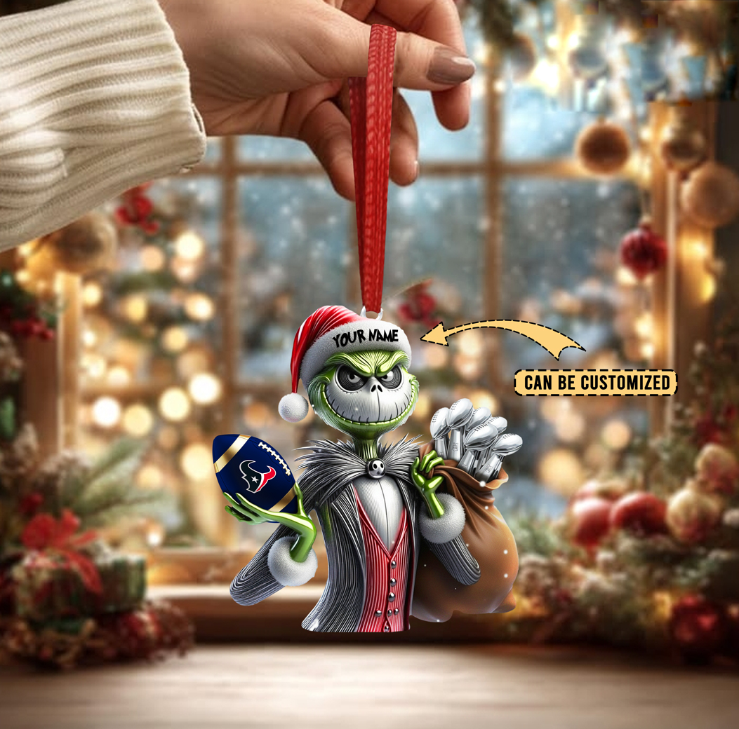 Sportswearmerch Houston Texans NFL The Grinch x Jack x Christmas Acrylic Ornament Gift For Fan