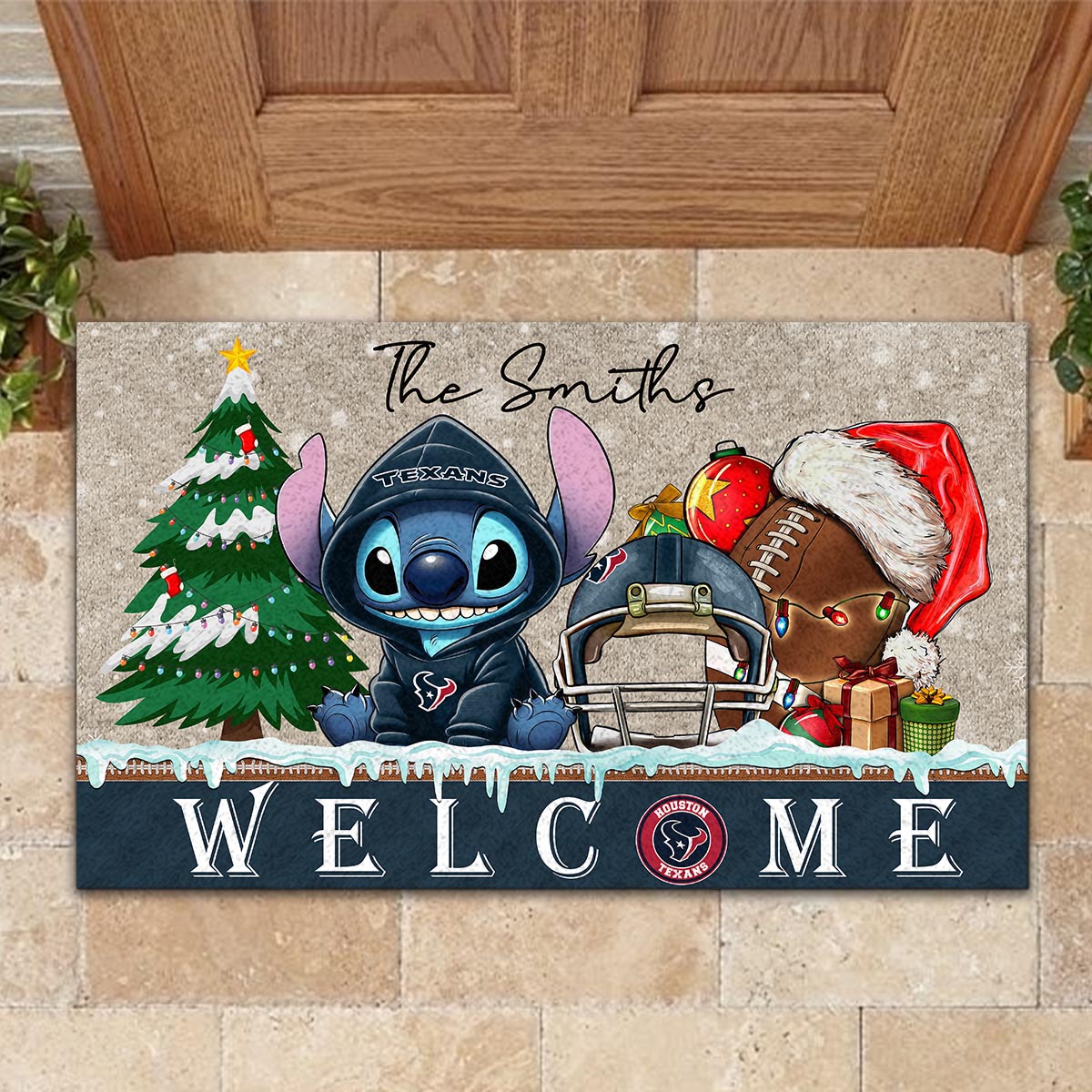 Sportswearmerch Houston Texans NFL x Cute Stitch Christmas Doormat For Fan