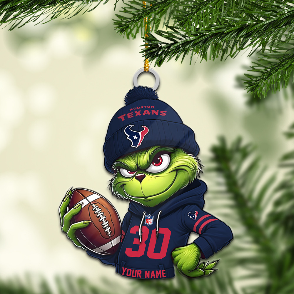 Sportswearmerch Houston Texans NFL x Grinch Christmas Acrylic Ornament For Fans