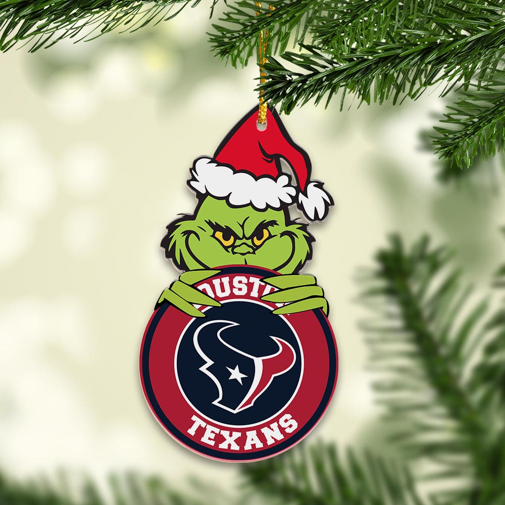 Sportswearmerch Houston Texans NFL x Grinch Christmas Acrylic Ornament For Fans