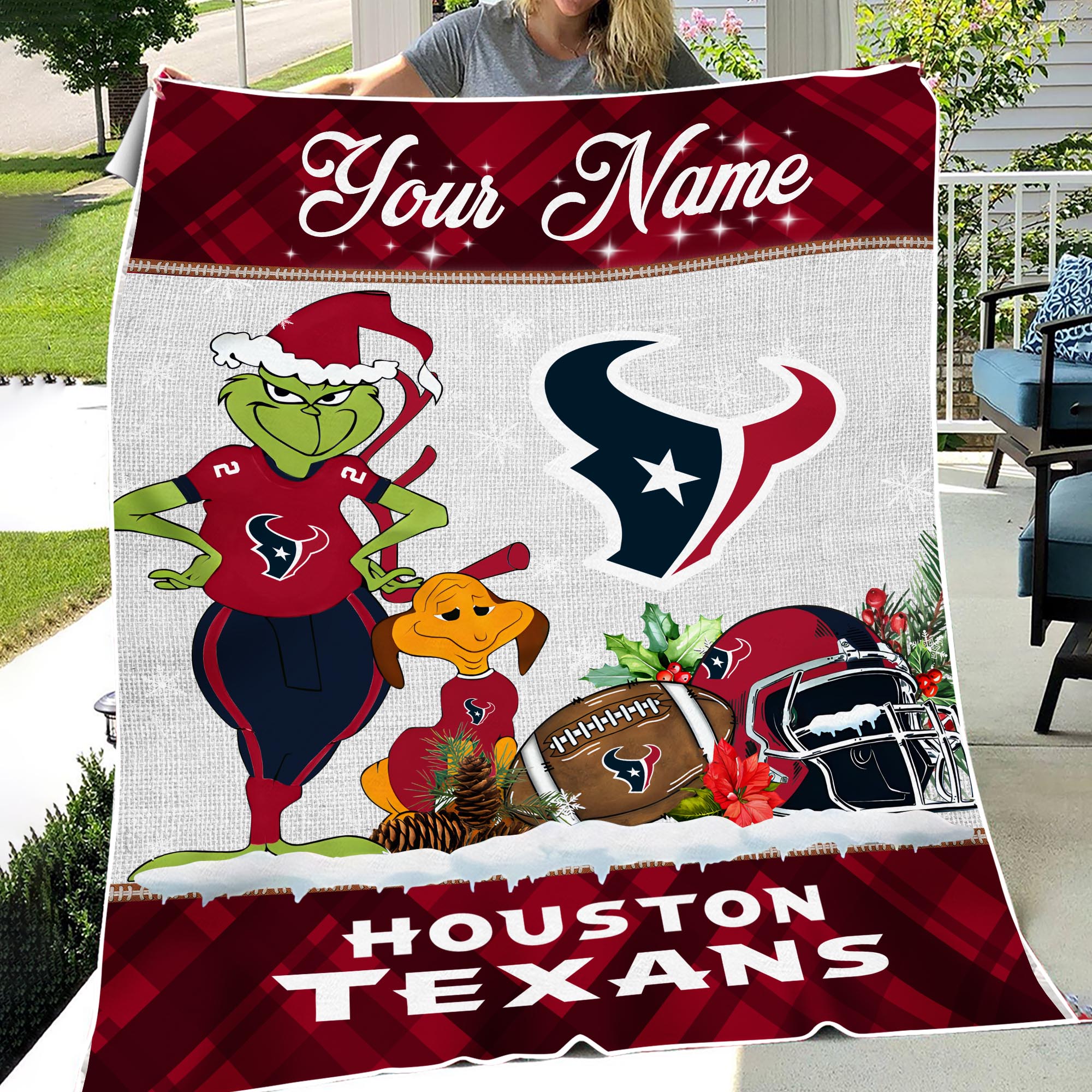 Sportswearmerch Houston Texans NFL x Grinch Christmas Fleece Blanket For Fan