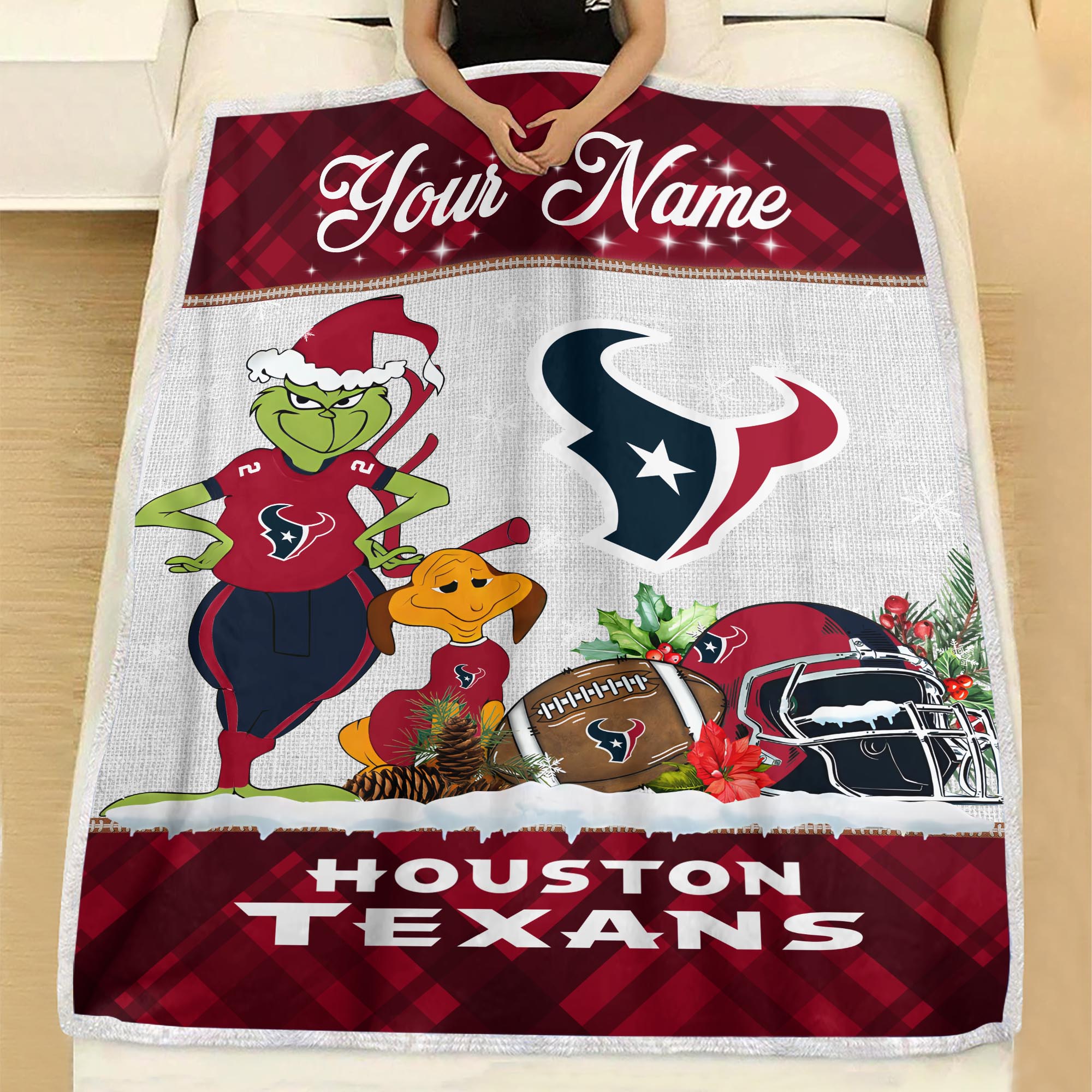 Sportswearmerch Houston Texans NFL x Grinch Christmas Fleece Blanket For Fan