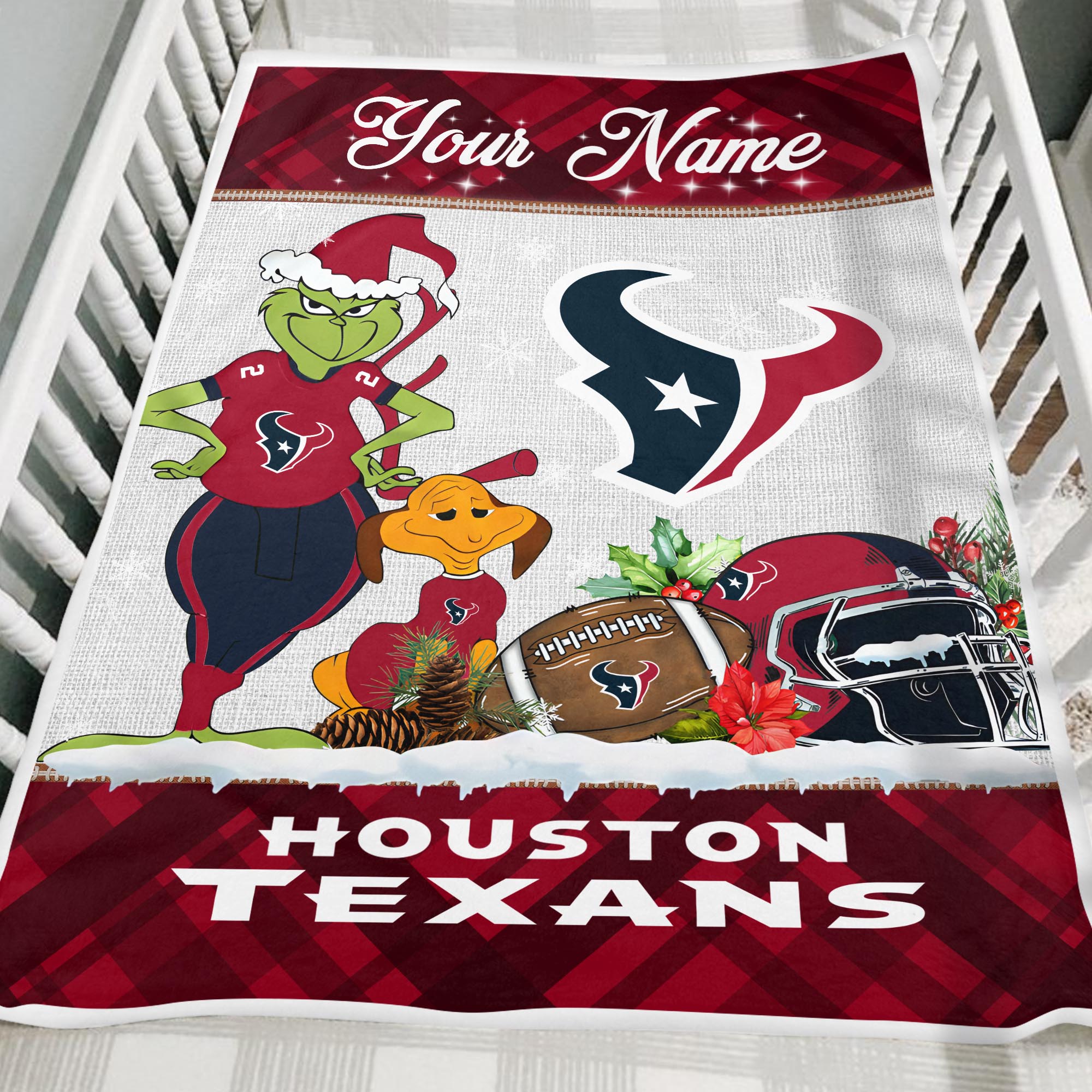 Sportswearmerch Houston Texans NFL x Grinch Christmas Fleece Blanket For Fan