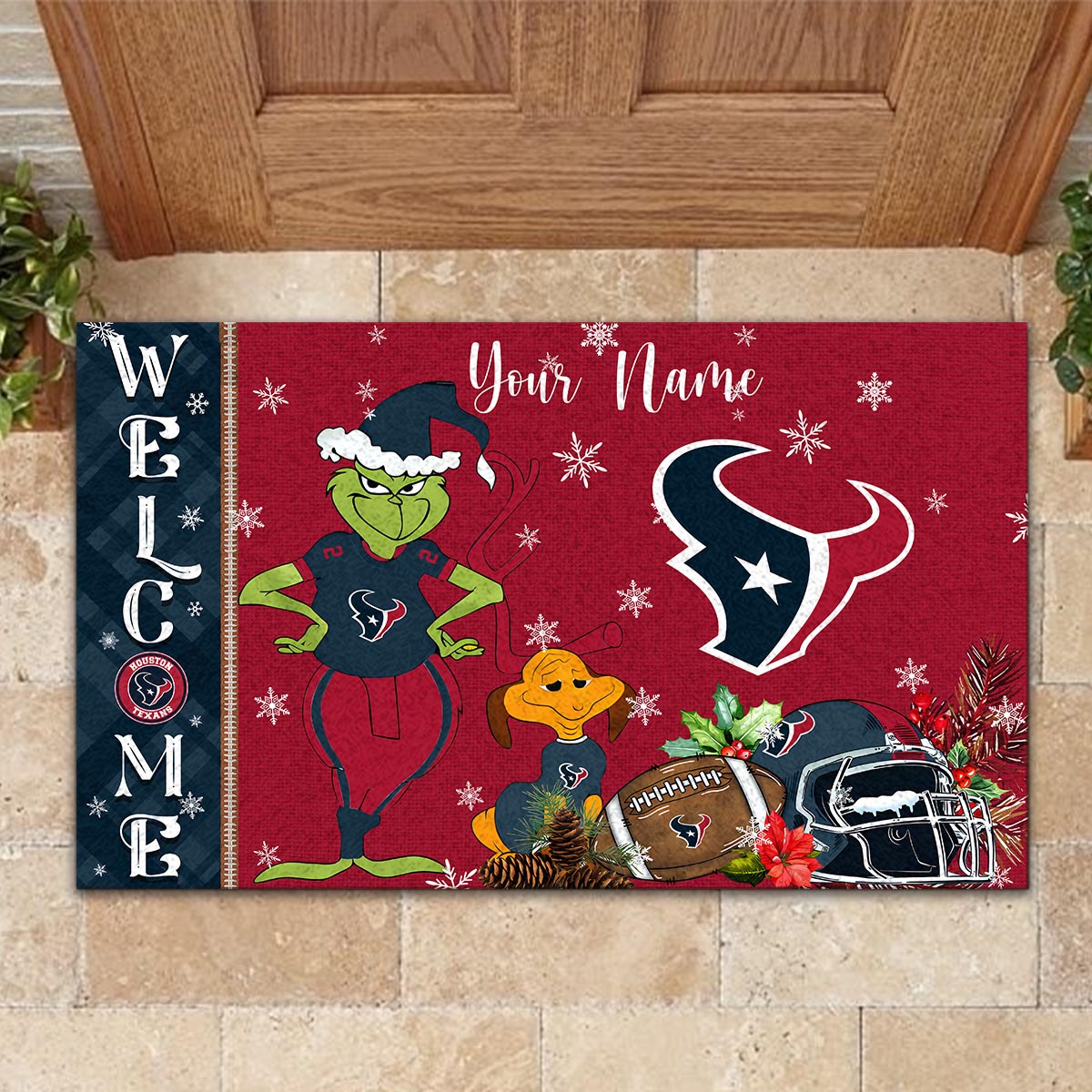 Sportswearmerch Houston Texans NFL x Grinch Christmas Welcome Football Doormat For Fan