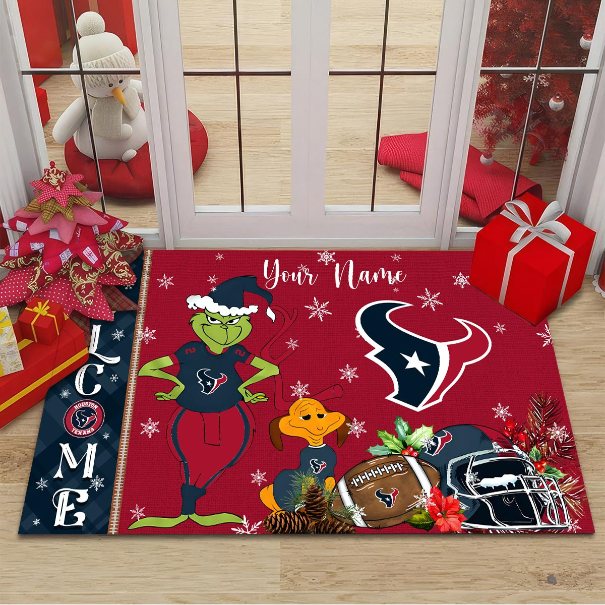 Sportswearmerch Houston Texans NFL x Grinch Christmas Welcome Football Doormat For Fan