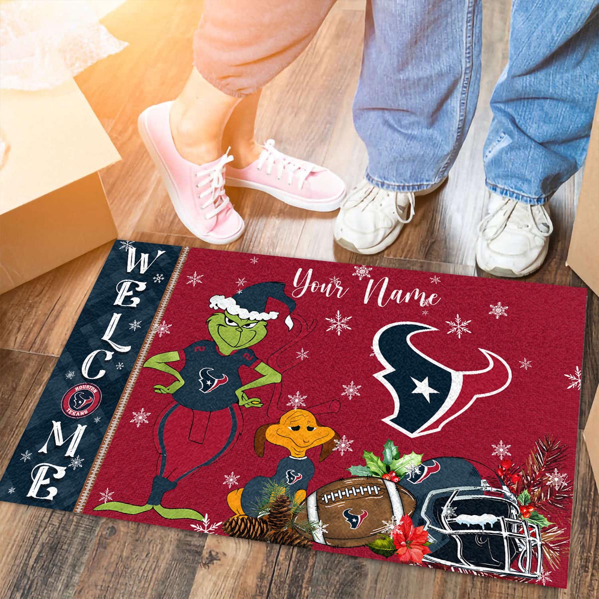 Sportswearmerch Houston Texans NFL x Grinch Christmas Welcome Football Doormat For Fan