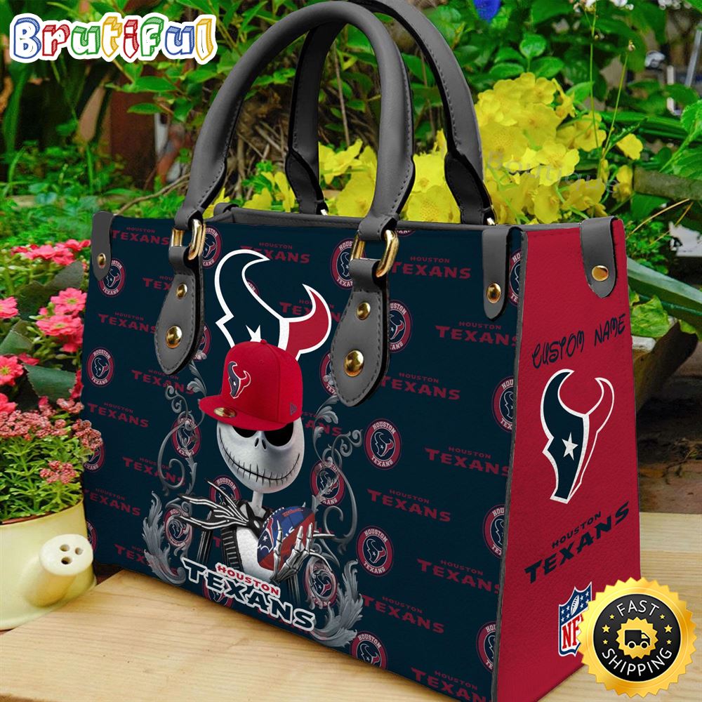Sportswearmerch Houston Texans NFL x Jack Skellington Women Leather Bag For Fan