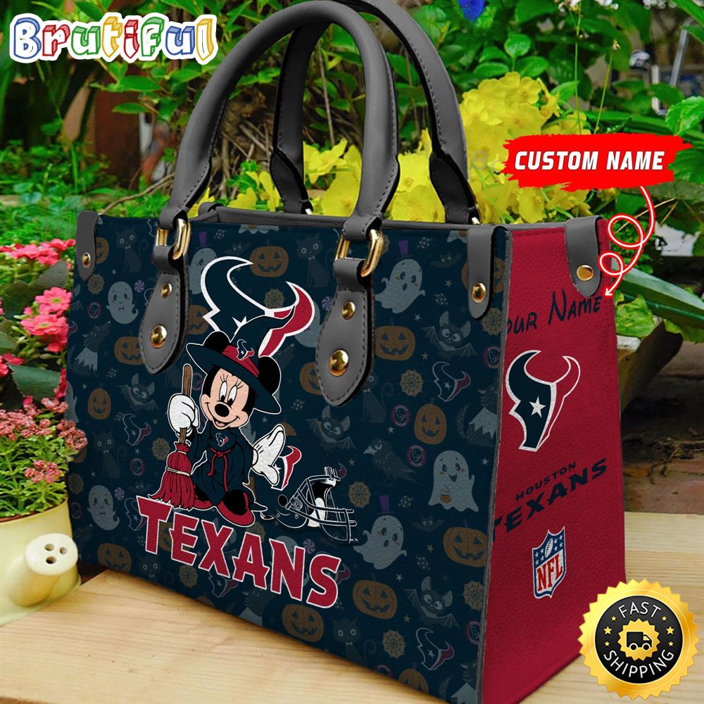 Sportswearmerch Houston Texans NFL x Minnie Halloween Leather Handbag For Fan