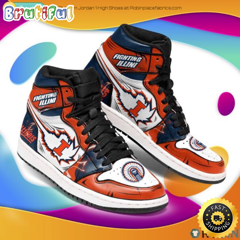 Sportswearmerch Illinois Fighting Illini NCAA AJ1 High Sneakers Shoes For Men And Women