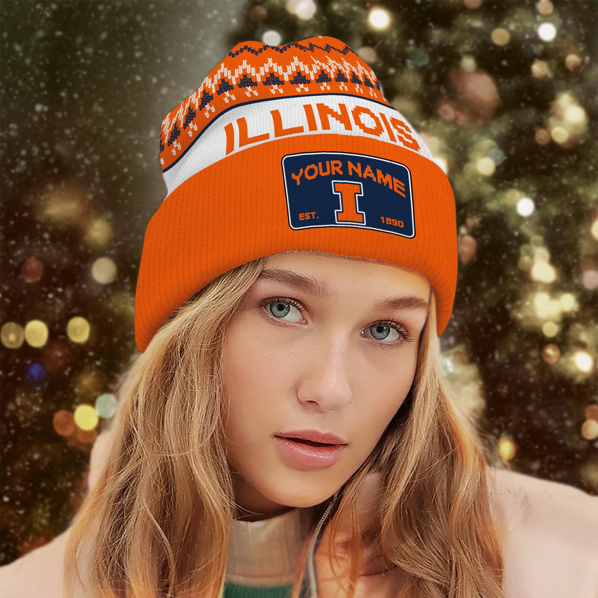 Sportswearmerch Illinois Fighting Illini NCAA Christmas Beanie Hat For Fan