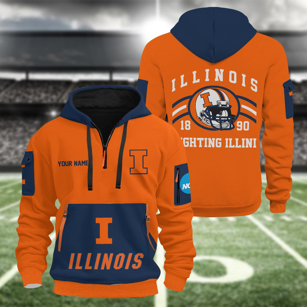 Sportswearmerch Illinois Fighting Illini NCAA Half Zip Hoodie Personalized For Fan