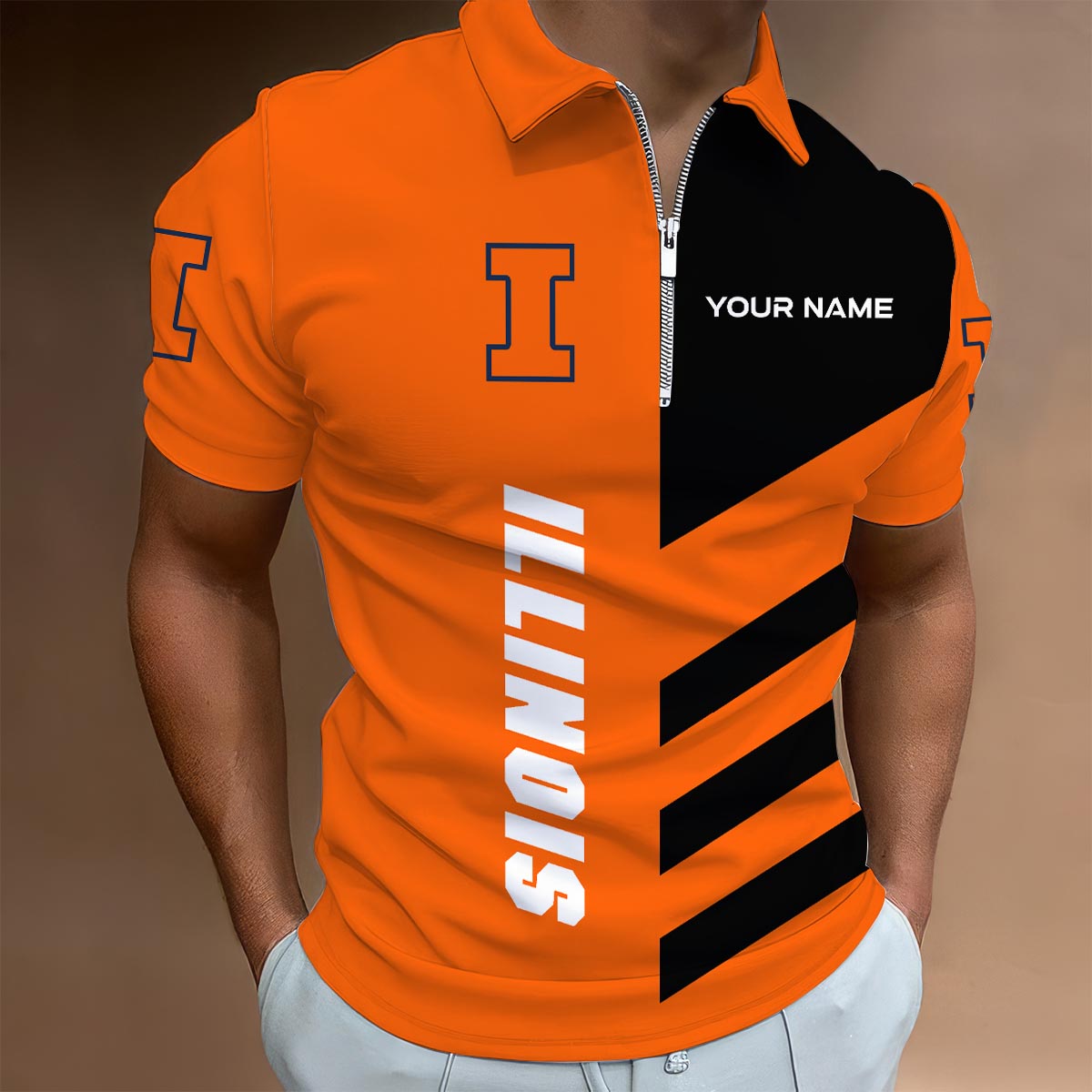 Sportswearmerch Illinois Fighting Illini NCAA Lapel Zip Polo Shirt For Fan