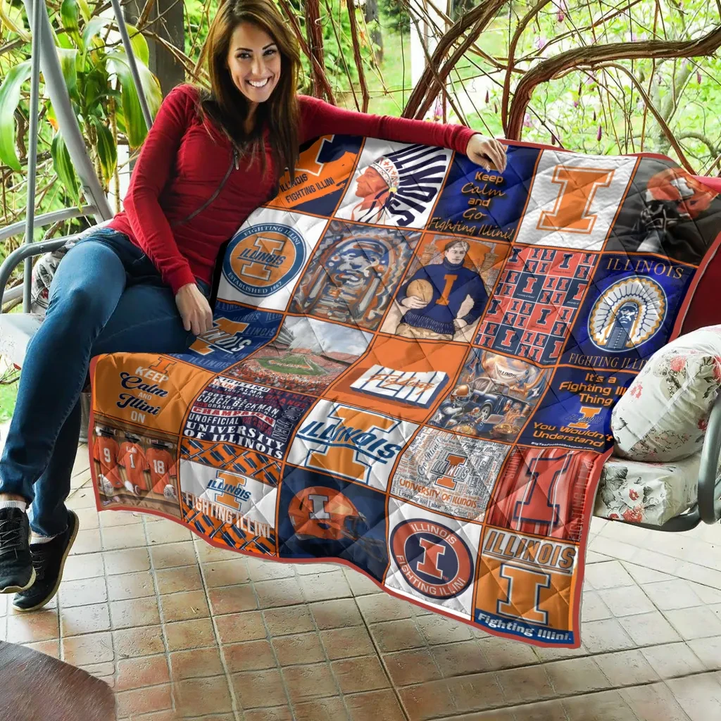 Sportswearmerch Illinois Fighting Illini NCAA Quilt Blanket For Fan