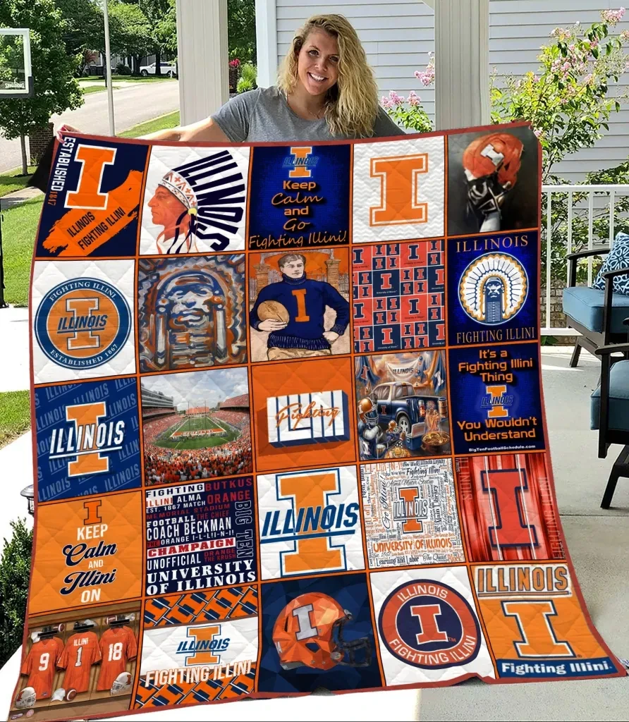 Sportswearmerch Illinois Fighting Illini NCAA Quilt Blanket For Fan